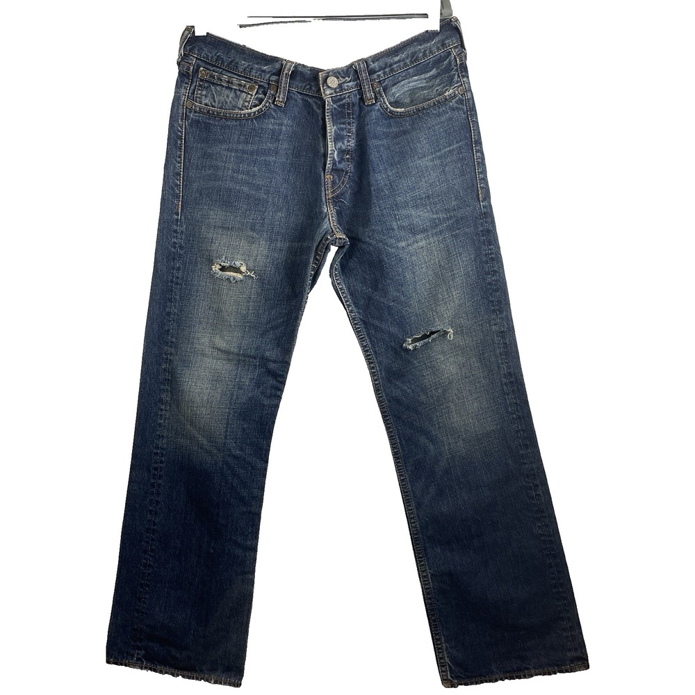 Ruehl No 925 Mercer Mens Distressed Low Rise Boot Cut Button Fly Jeans 32x30 Y2K